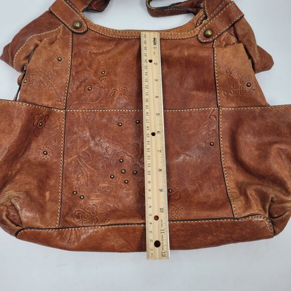 VTG Fossil Women's Brown Leather Floral Embossed Shoulder Bag - Picture 11 of 12